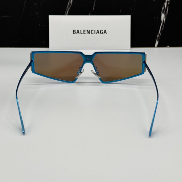 NEW BB0192S 003 BALENCIAGA BLUE GEOMETRIC WOMEN BALENCIAGA SUNGLASSES - Picture 7 of 11